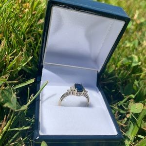 Sapphire Diamond Sterling Silver Ring